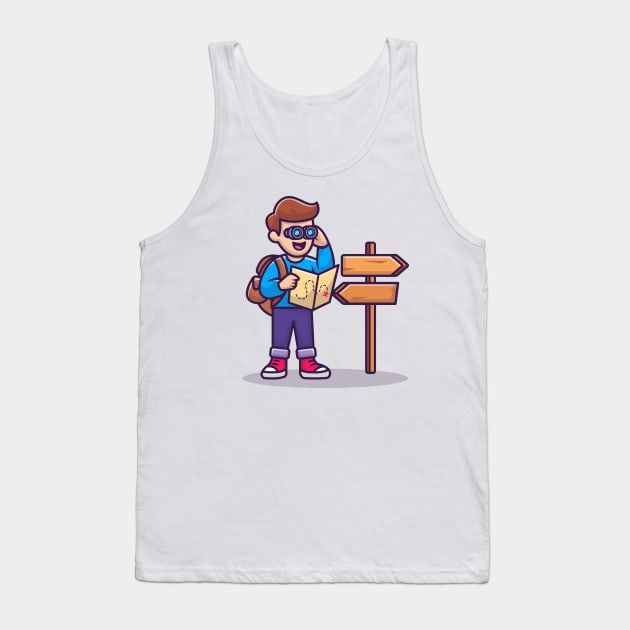 Cute Travelling Boy With Binocular Cartoon Tank Top by Catalyst Labs